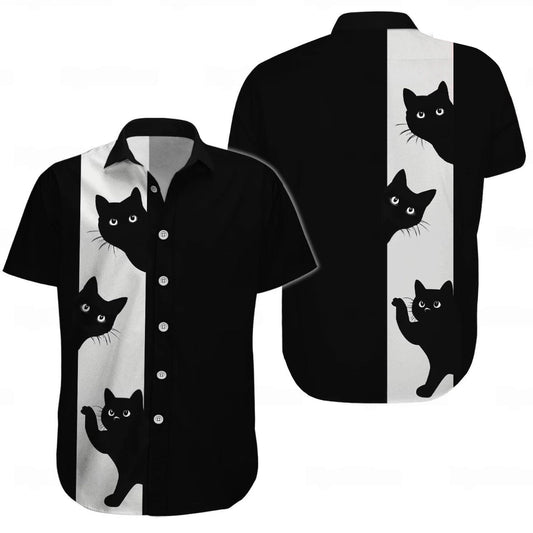 Black Cat Hawaiian Shirt, Cute Funny Cat Aloha Summer Shirt
