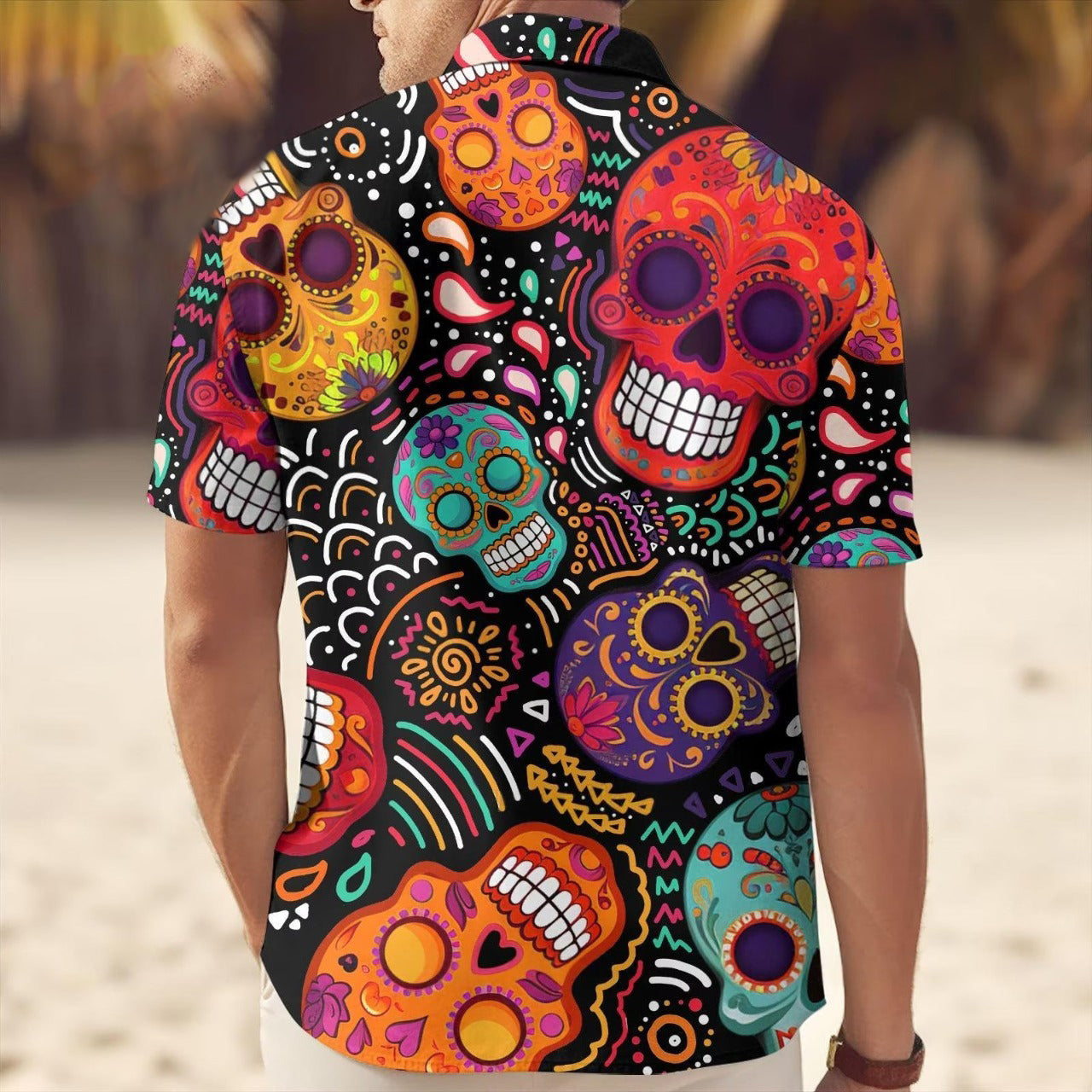 Sugar Skull Hawaiian Shirt, Day of the Dead Aloha Shirt, Colorful Mexican Skull Shirt