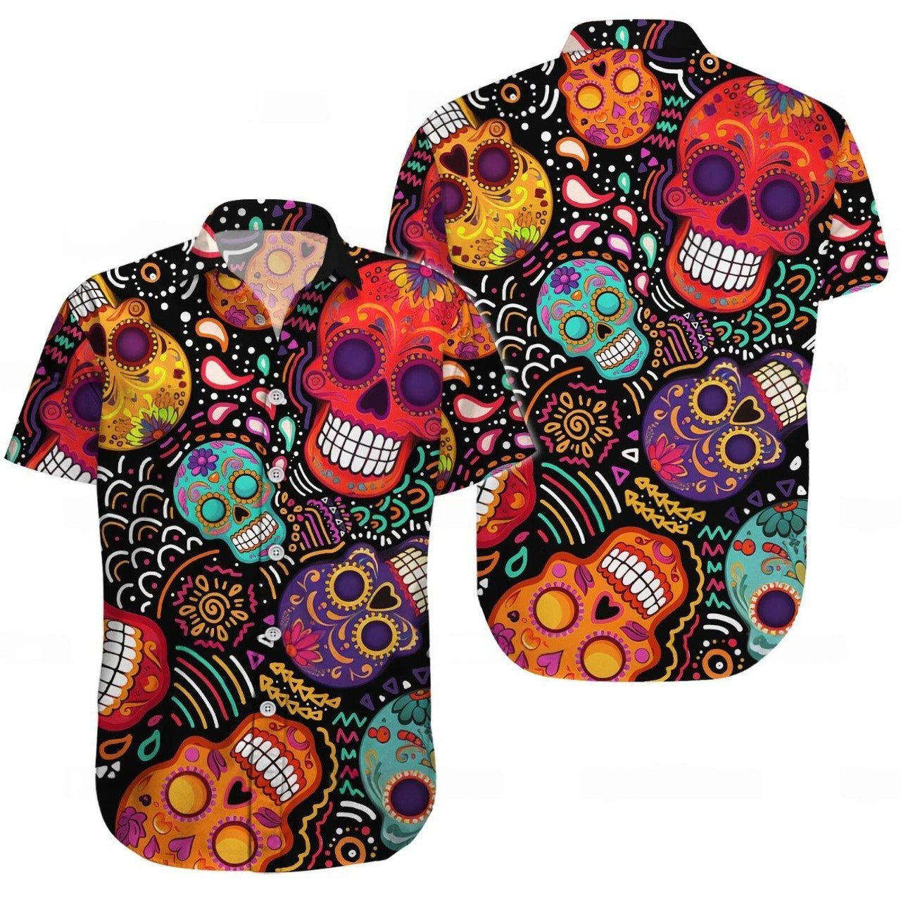 Sugar Skull Hawaiian Shirt, Day of the Dead Aloha Shirt, Colorful Mexican Skull Shirt
