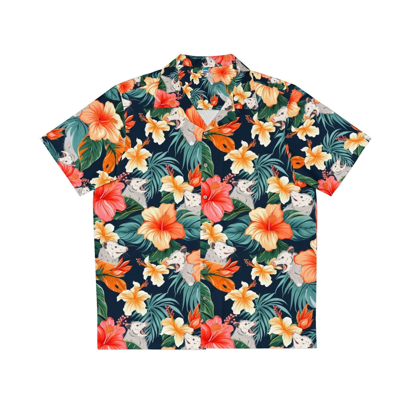 Opossum Floral Hawaiian Shirt, Tropical Hibiscus Animal Aloha Shirt
