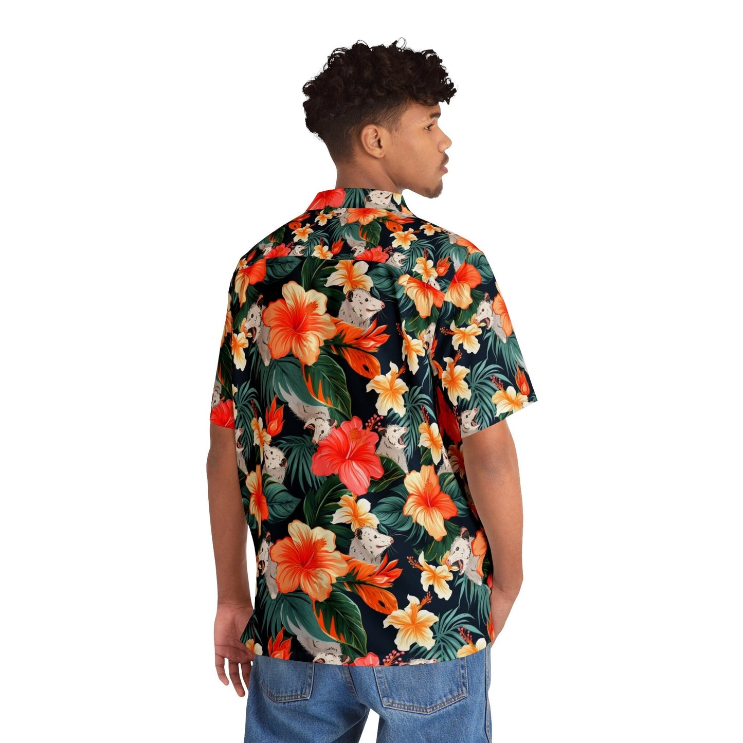 Opossum Floral Hawaiian Shirt, Tropical Hibiscus Animal Aloha Shirt