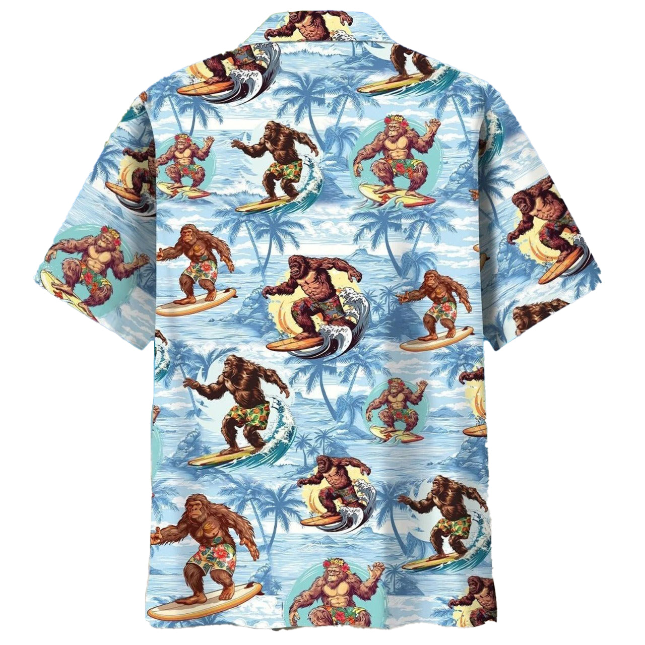Bigfoot Surfing Hawaii Shirt, Funny Sasquatch Surfer Hawaiian Shirt, Tropical Beach Aloha Shirt for Men