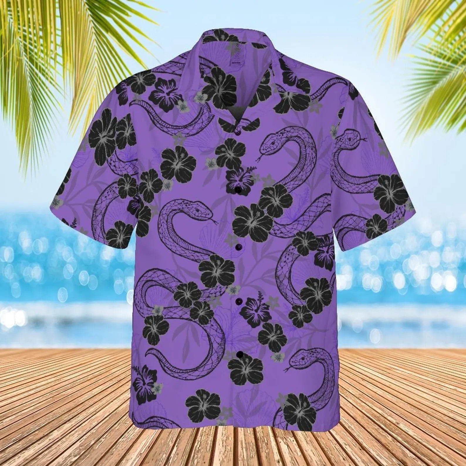 Snake Floral Hawaiian Shirt, Purple Hibiscus Aloha Shirt