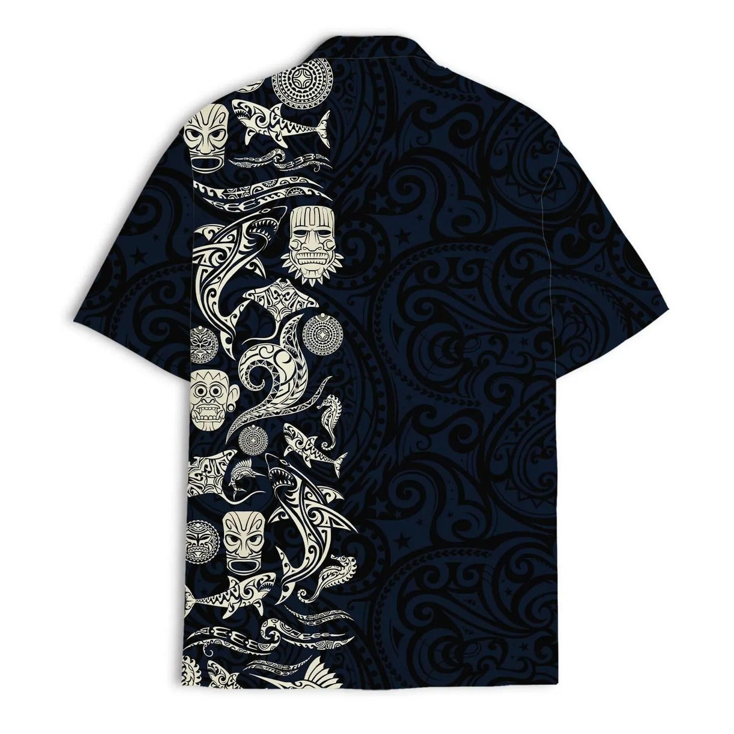 Polynesian Tribal Hawaii Shirt, Tiki Shark Aloha Shirt