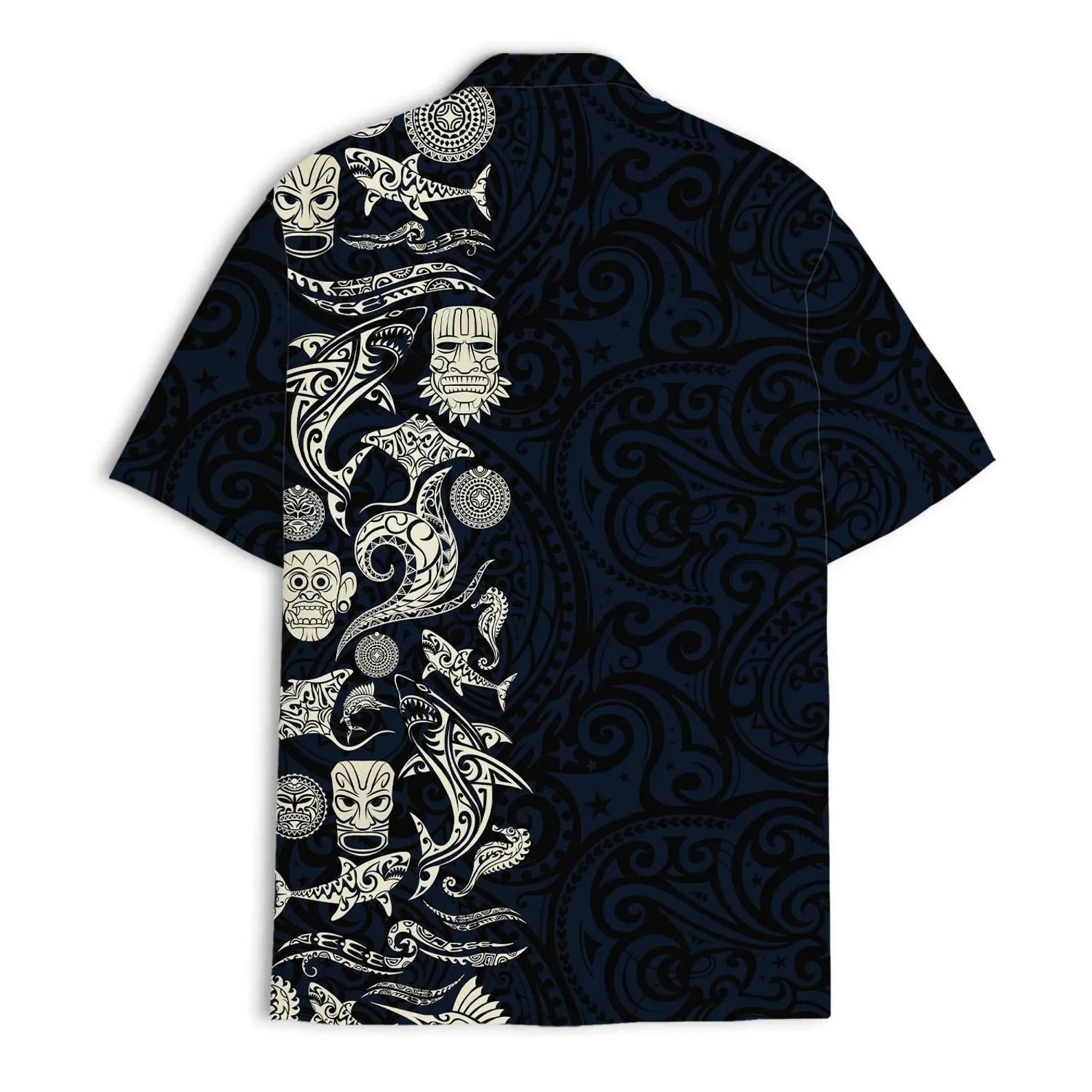 Polynesian Tribal Hawaii Shirt, Tiki Shark Aloha Shirt