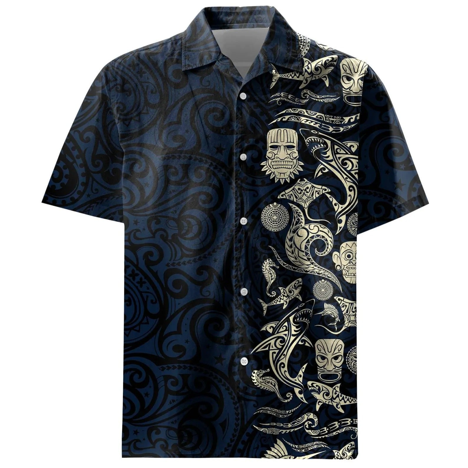 Polynesian Tribal Hawaii Shirt, Tiki Shark Aloha Shirt