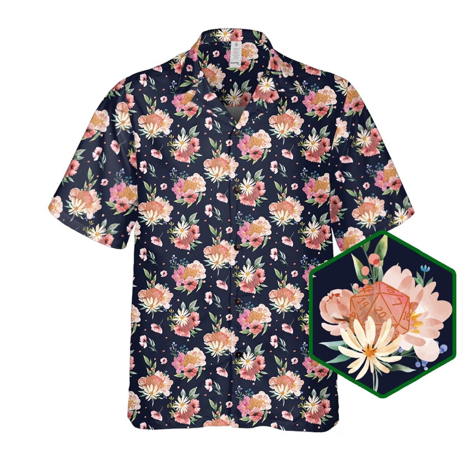Floral Dice Hawaiian Shirt, Cute Gamer Aloha Shirt, Fantasy Gift Shirt