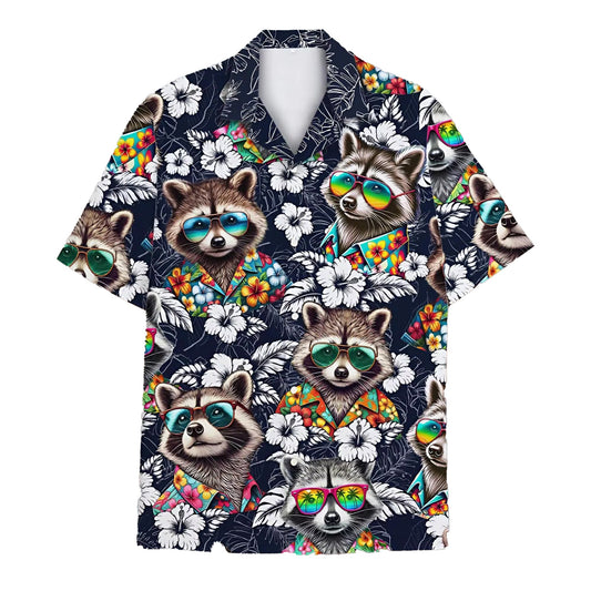Raccoon Floral Hawaiian Shirt, Cool Sunglasses Aloha Shirt