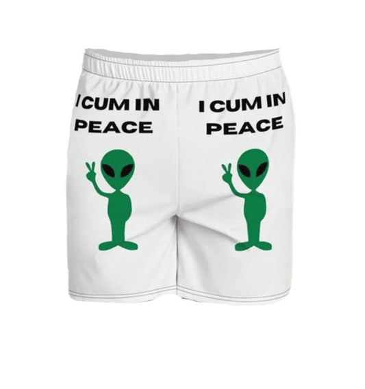Funny Shorts I Come in Peace Alien Beach Shorts White