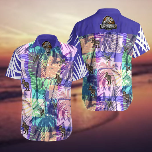 NoClaws Jurassic Park Hawaiian Shirt Dinosaurs Tropical Palm Leaves Purple Hawaii Shirt Jurassic Park Aloha Shirt