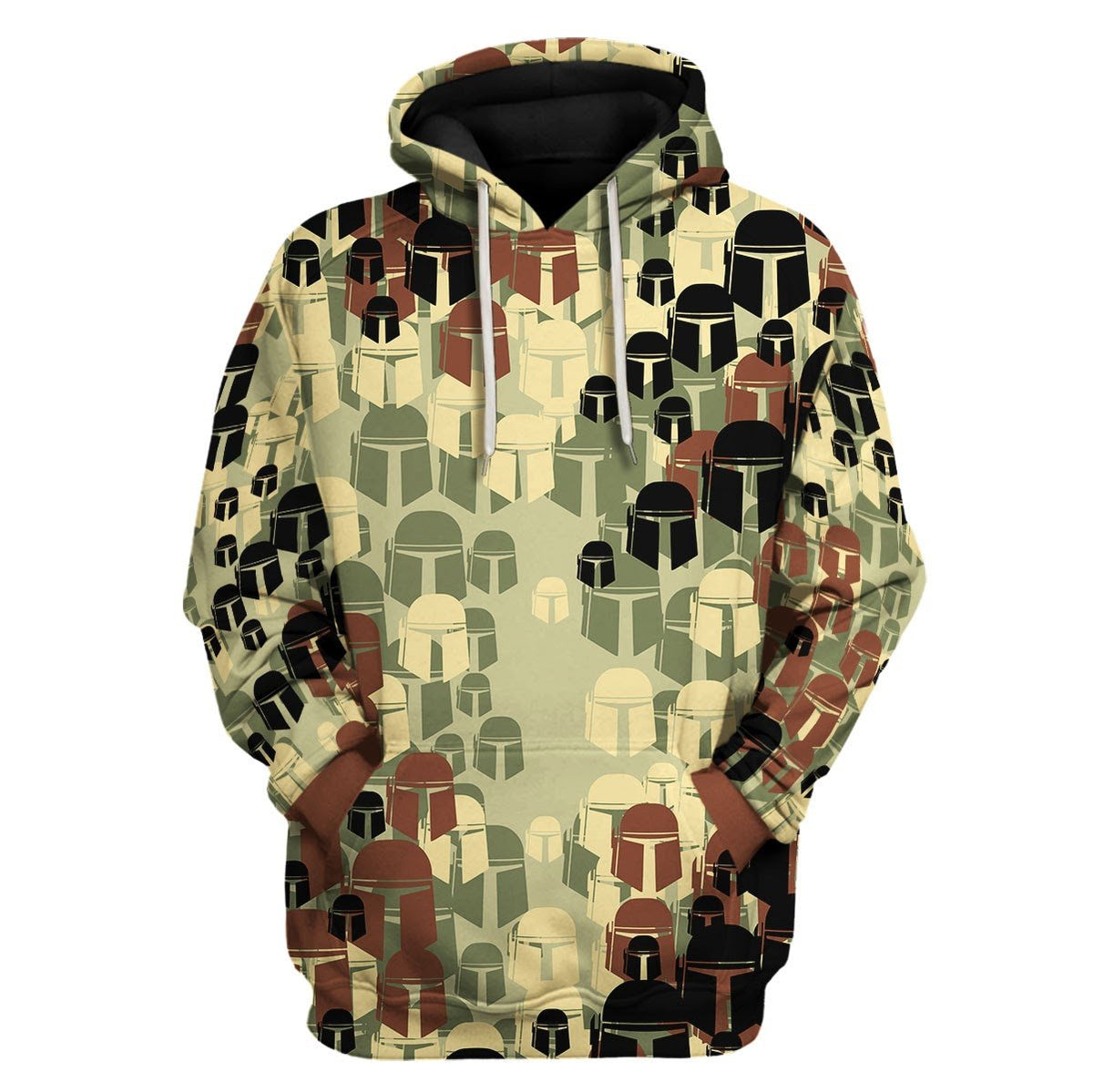 SW T-shirt Mandalorian Helmet Pattern Brown Green Hoodie SW Apparel For Fan dul