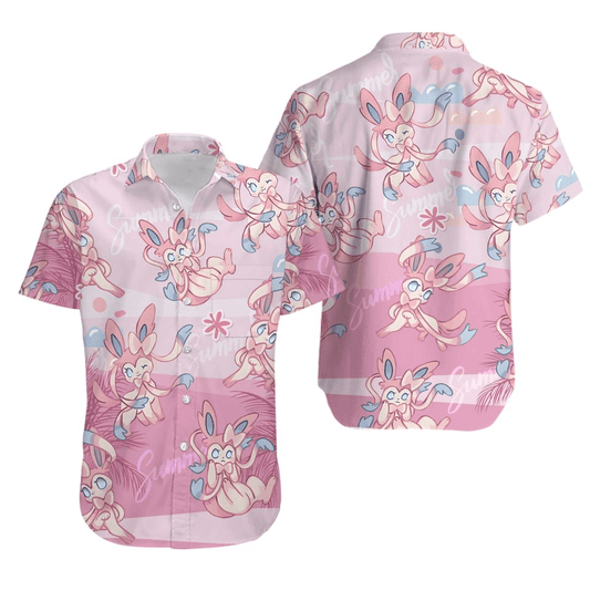 NoClaws Pokemon Hawaii Shirt Pokemon Sylveon Summer Pattern Aloha Shirt Pink Unisex