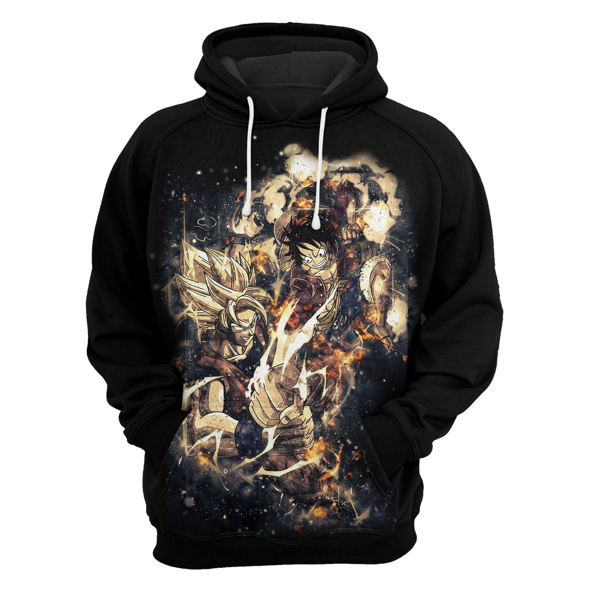 Anime Hoodie Dragon Ball One Piece Crossover Goku Vs Luffy Black Hoodie Anime Clothing