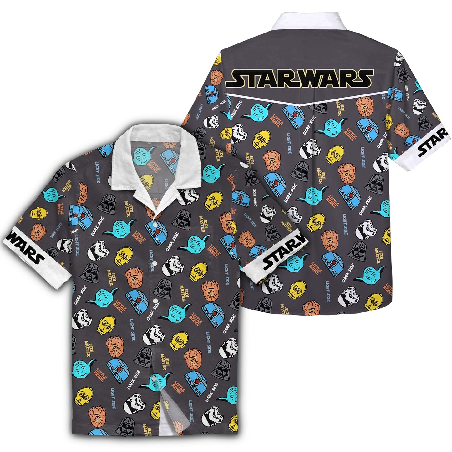 NoClaws Star Wars Hawaii Shirt Darth Vader Chewbacca Yoda Heads Pattern Black Hawaiian Aloha Shirt