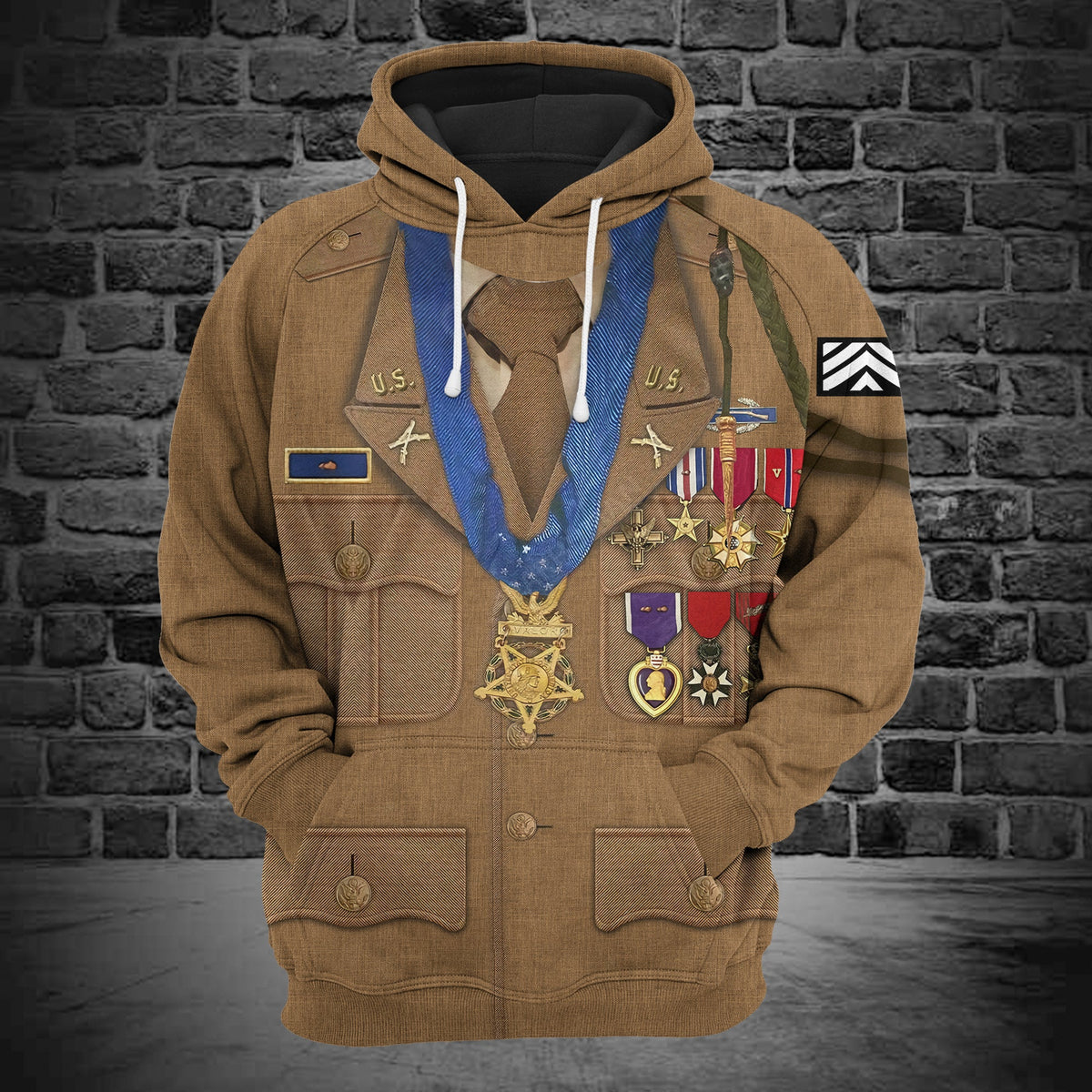 Historical Hoodie Audie Murphy Uniform Costume 3d Brown Hoodie Historical T-shirt Audie Murphy Shirt Adult Full Print