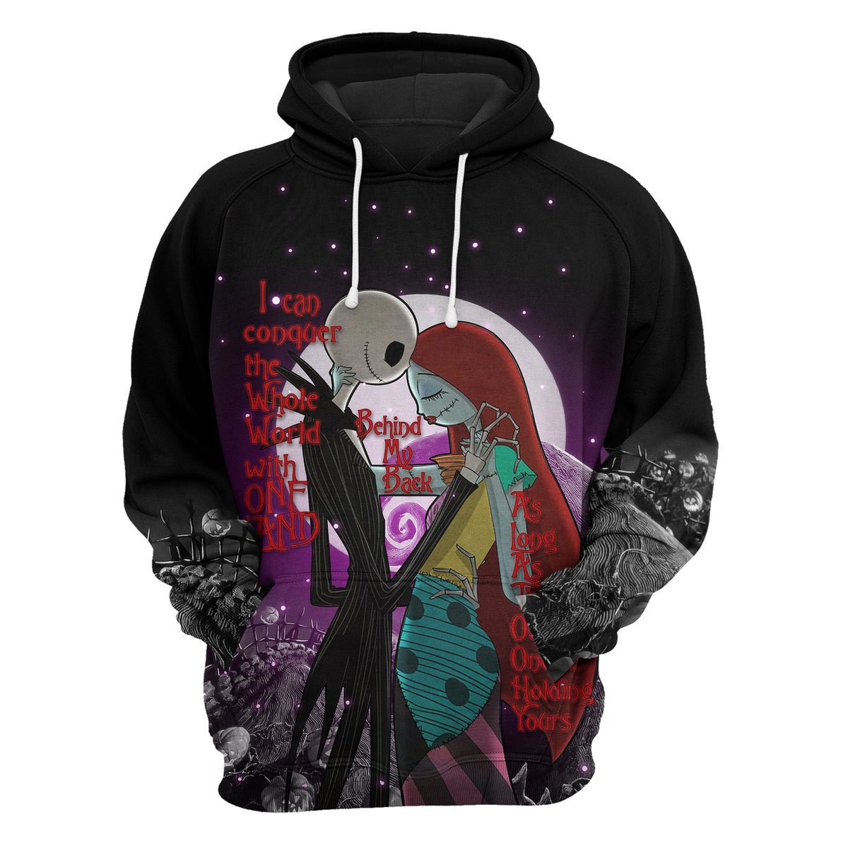 TNBC Hoodie Jack And Sally I Can Conquer The World With One Hand Black Hoodie