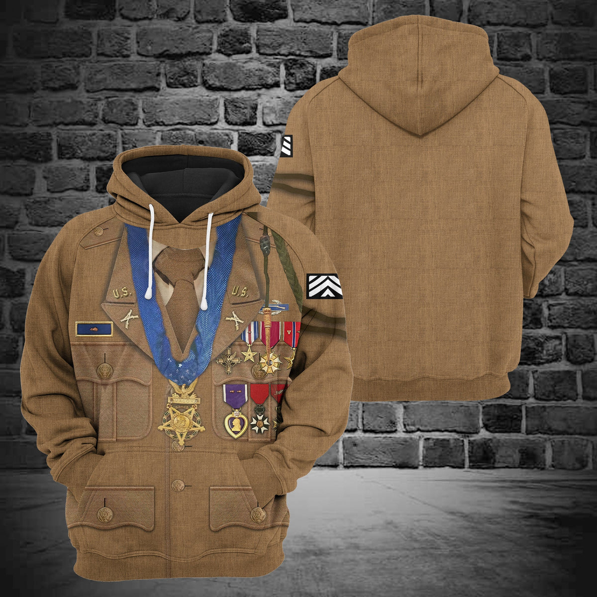 Historical Hoodie Audie Murphy Uniform Costume 3d Brown Hoodie Historical T-shirt Audie Murphy Shirt Adult Full Print