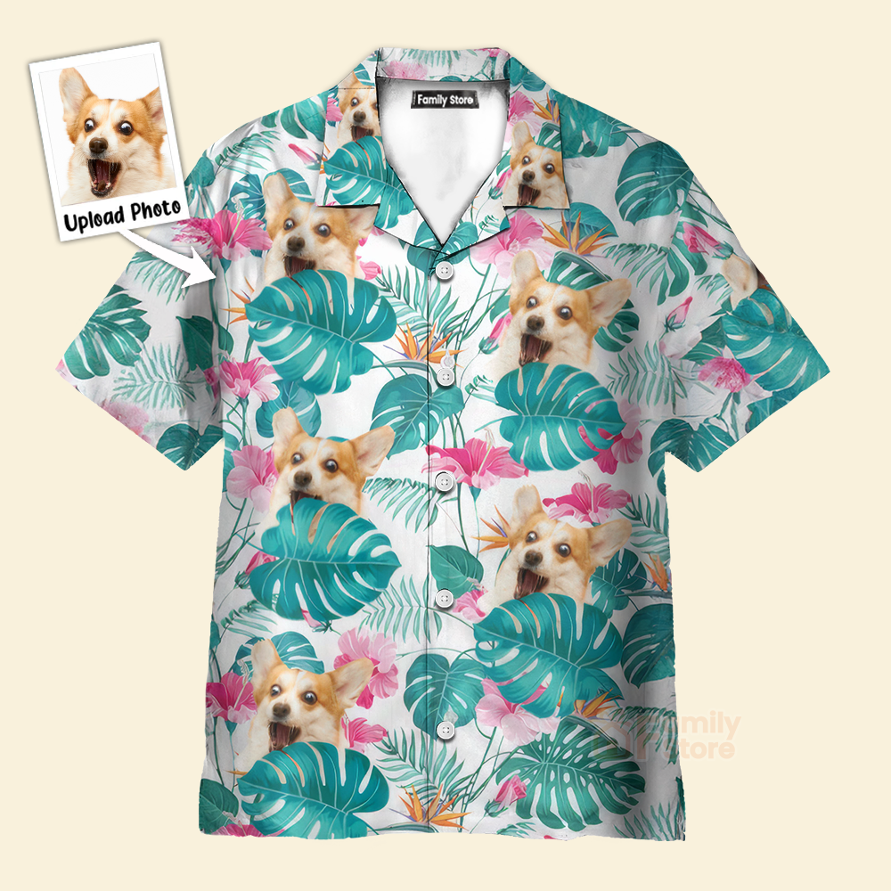 Custom Photo Tropical Leaf With Funny Dog - Hawaiian Shirt