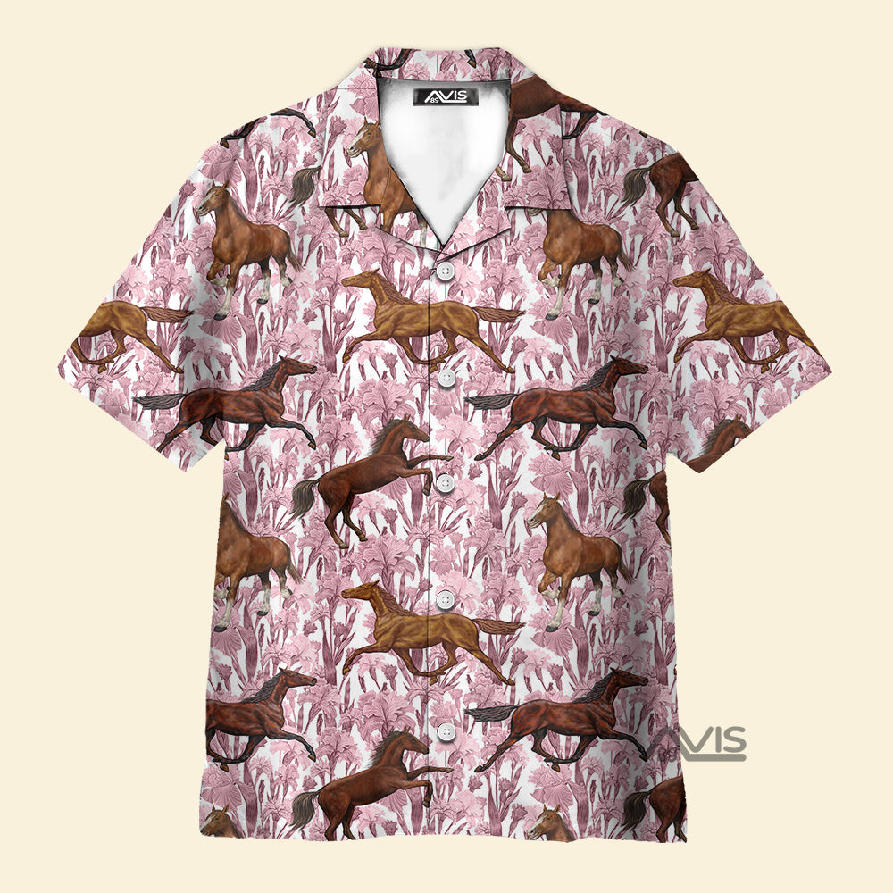 Horse Racing Floral Pink Flowers - Hawaiian Shirt