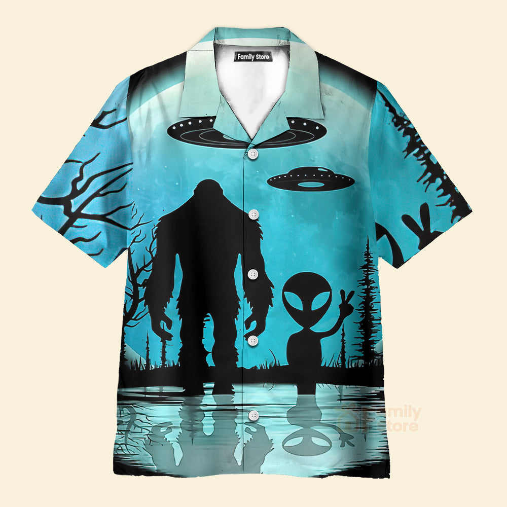Bigfoot Alien And UFO Hawaiian Shirt For Men And Women