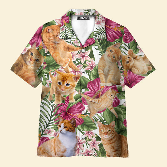 Cat Tropical Floral Orange Cat - Hawaiian Shirt
