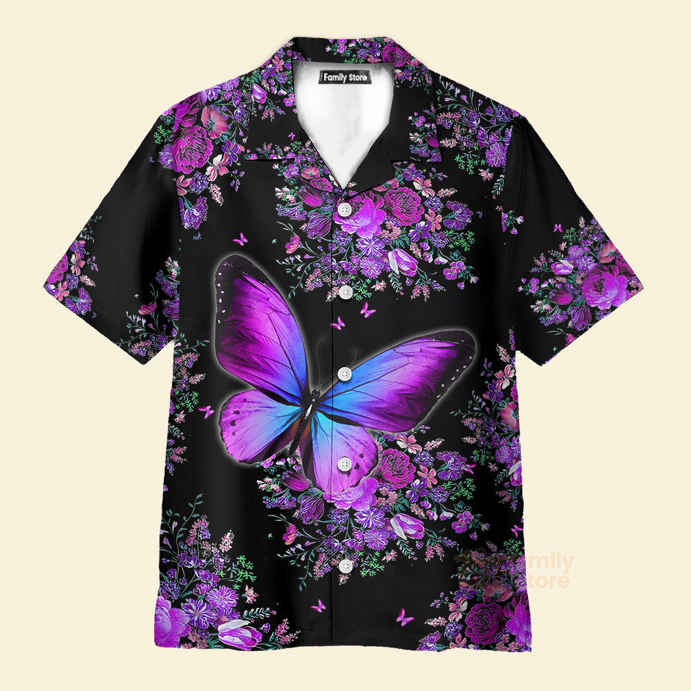 Purple Beautiful Butterfly Flowers Aloha Hawaiian Shirts For Men, Women