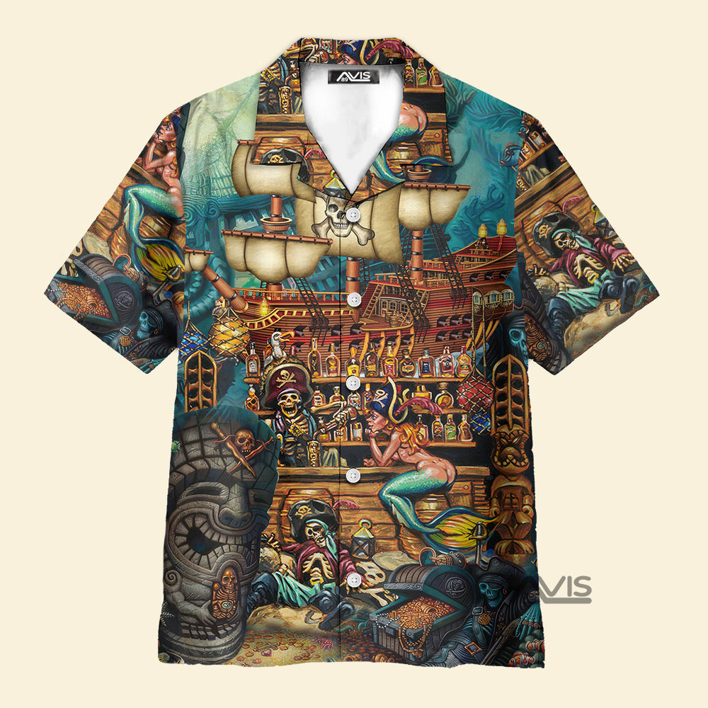 Vintage Map Print Skull Pirate Treasure - Hawaiian Shirt