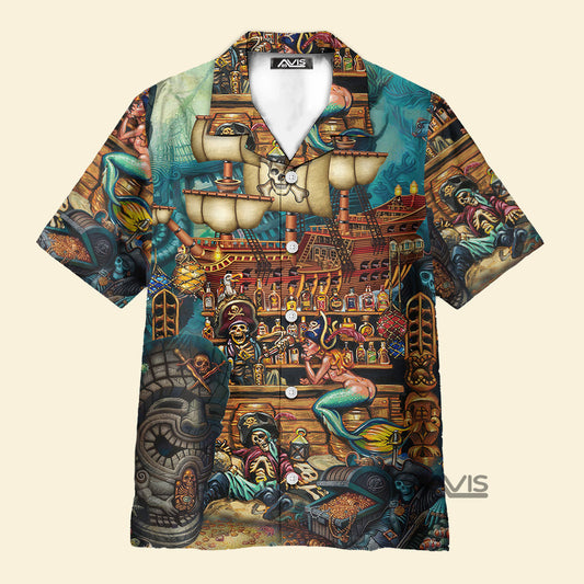 Vintage Map Print Skull Pirate Treasure - Hawaiian Shirt