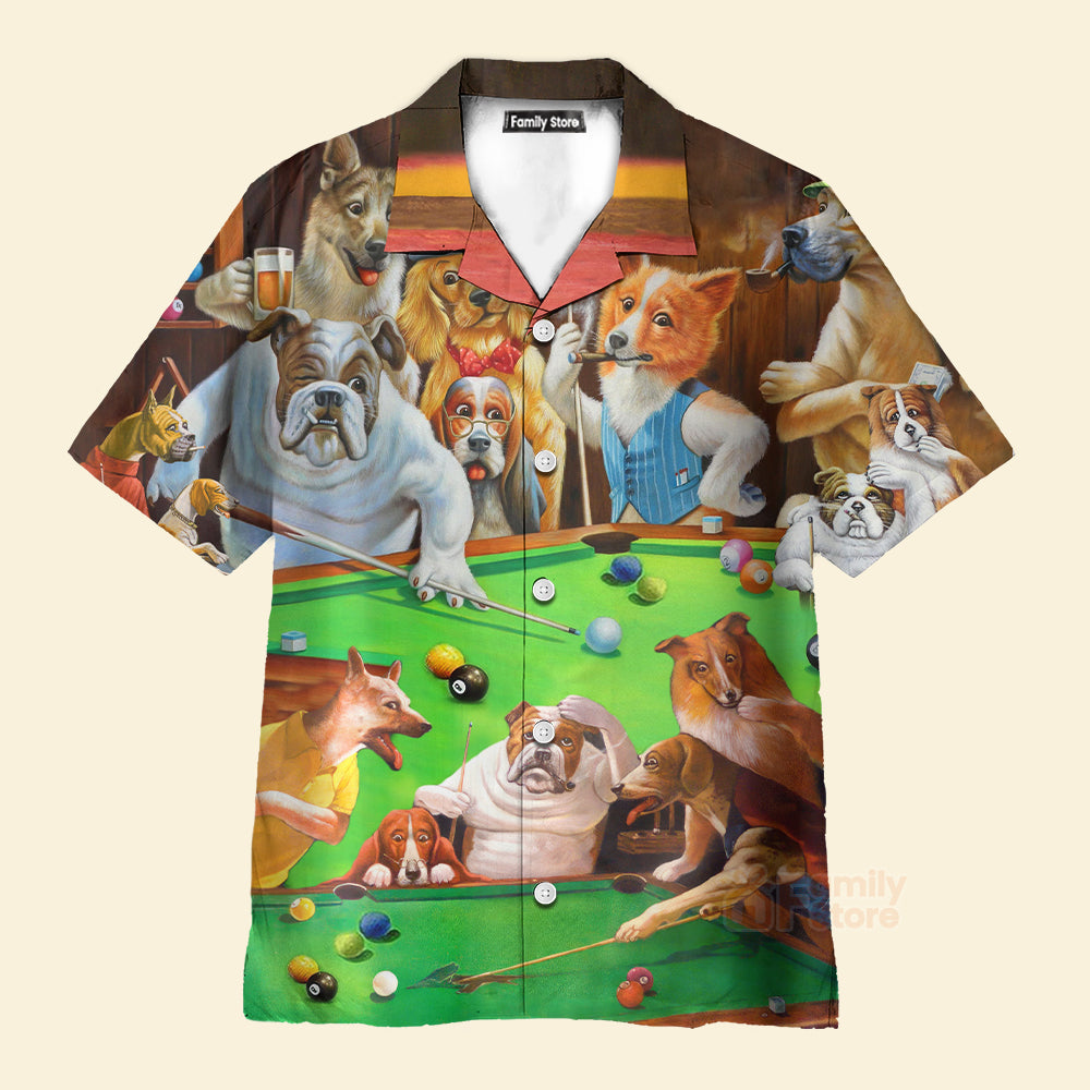 Funny Vintage Billiard Dogs Playing Pool - Hawaiian Shirt