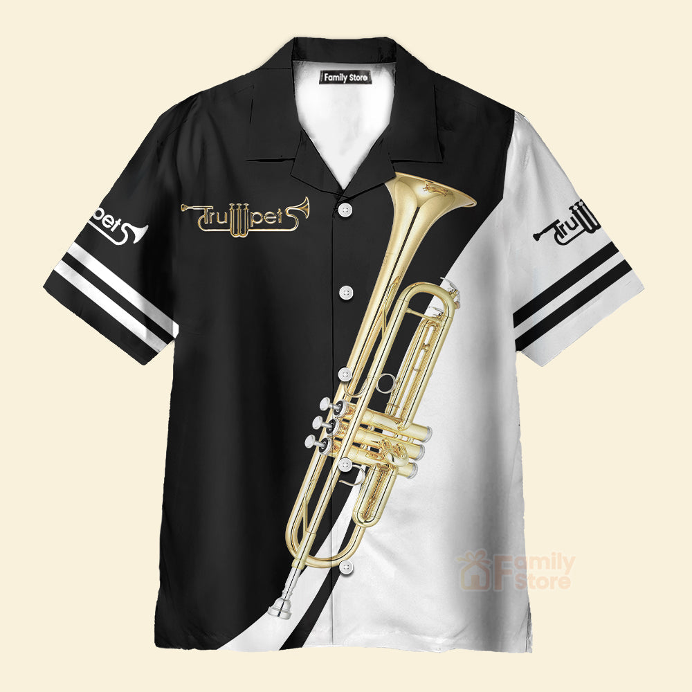 Trumpet Music Instrument Black And White Aloha Hawaiian Shirts