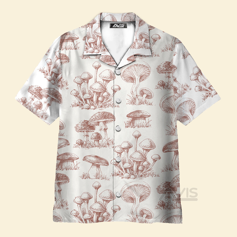 Retro Mushroom Summer 80s Beige Color - Hawaiian Shirt