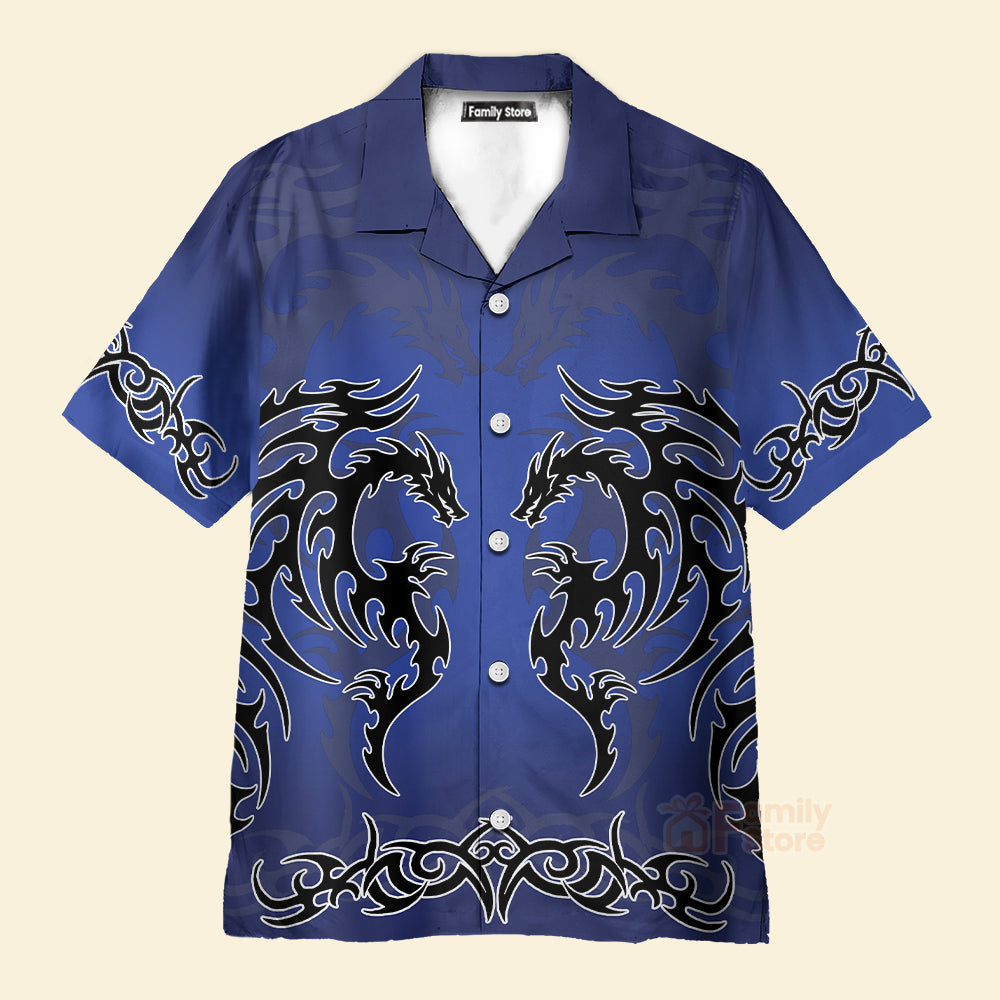 Fantasy Gothi Blue Tribal Dragon Tattoo Hawaiian Shirt
