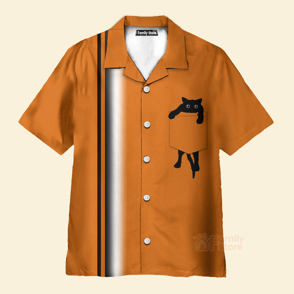Black Cat Gradient Chest Pocket Hawaiian Shirt For Men