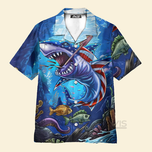 Angry Shark The US Flag - Hawaiian Shirt