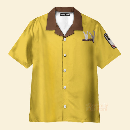 Vintage Bowling-Style Hawaiian Shirt - Retro Yellow & Brown Button Up Hawaii Shirt