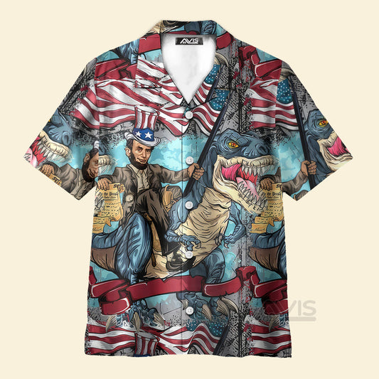 Abraham Lincoln The US Flag And Dinosaur - Hawaiian Shirt
