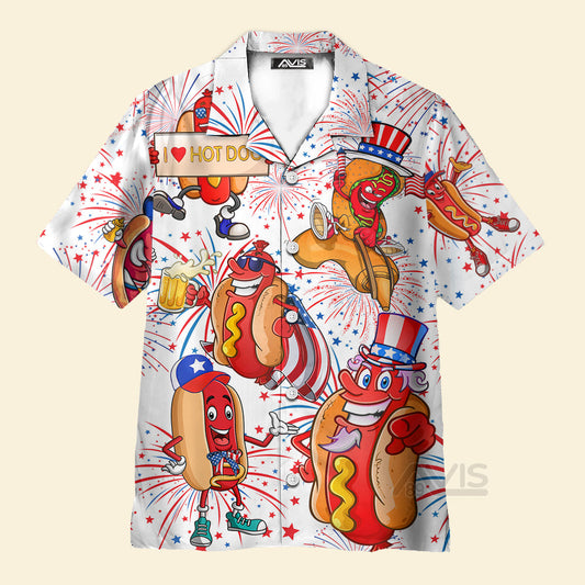 Independence Day 4th Of July Funny Hot Dog American Flag - Hawaiian Shirt