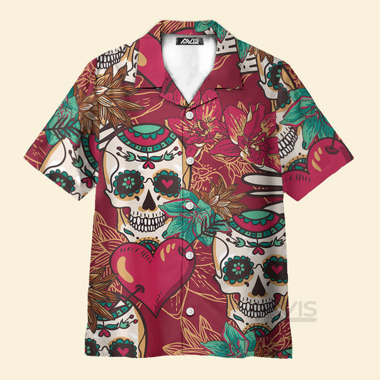 Valentine's Day Casual Skull Heart - Hawaiian Shirt
