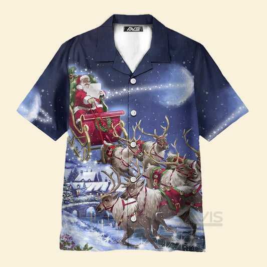Santa Claus With Reindeer On Christmas Day - Hawaiian Shirt