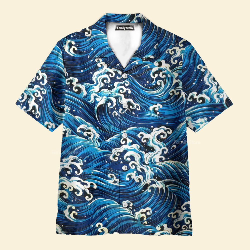 Ukiyoe Wave Blue Ocean - Hawaiian Shirt