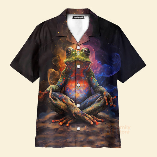 Spiritual Meditation Trendy Frog Print Short Sleeve Shirt  - Hawaiian Shirt