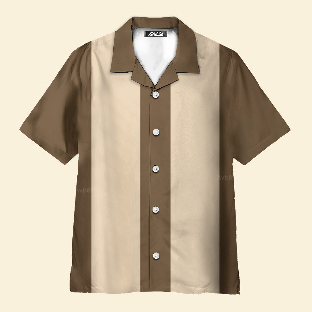 50s Bowling Style Khaki Brown - Hawaiian Shirt