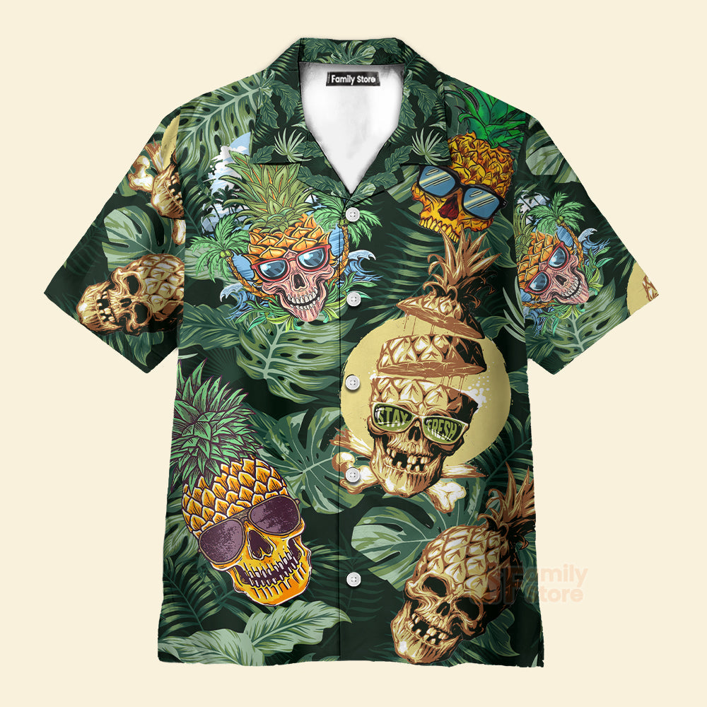 Beach Skull Pineapple And Leaf Palm Tree Hawaiian Shirt
