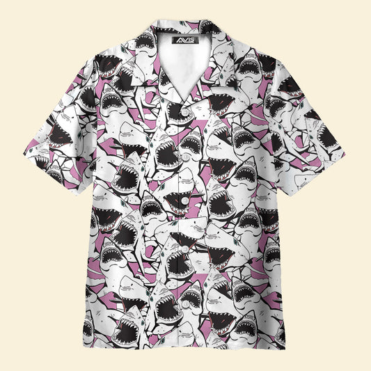 Shark Pattern White Pink - For Men And Women - Hawaiian Shirt
