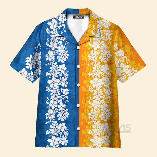 Hibiscus Pattern Orange And Blue - Hawaiian Shirt
