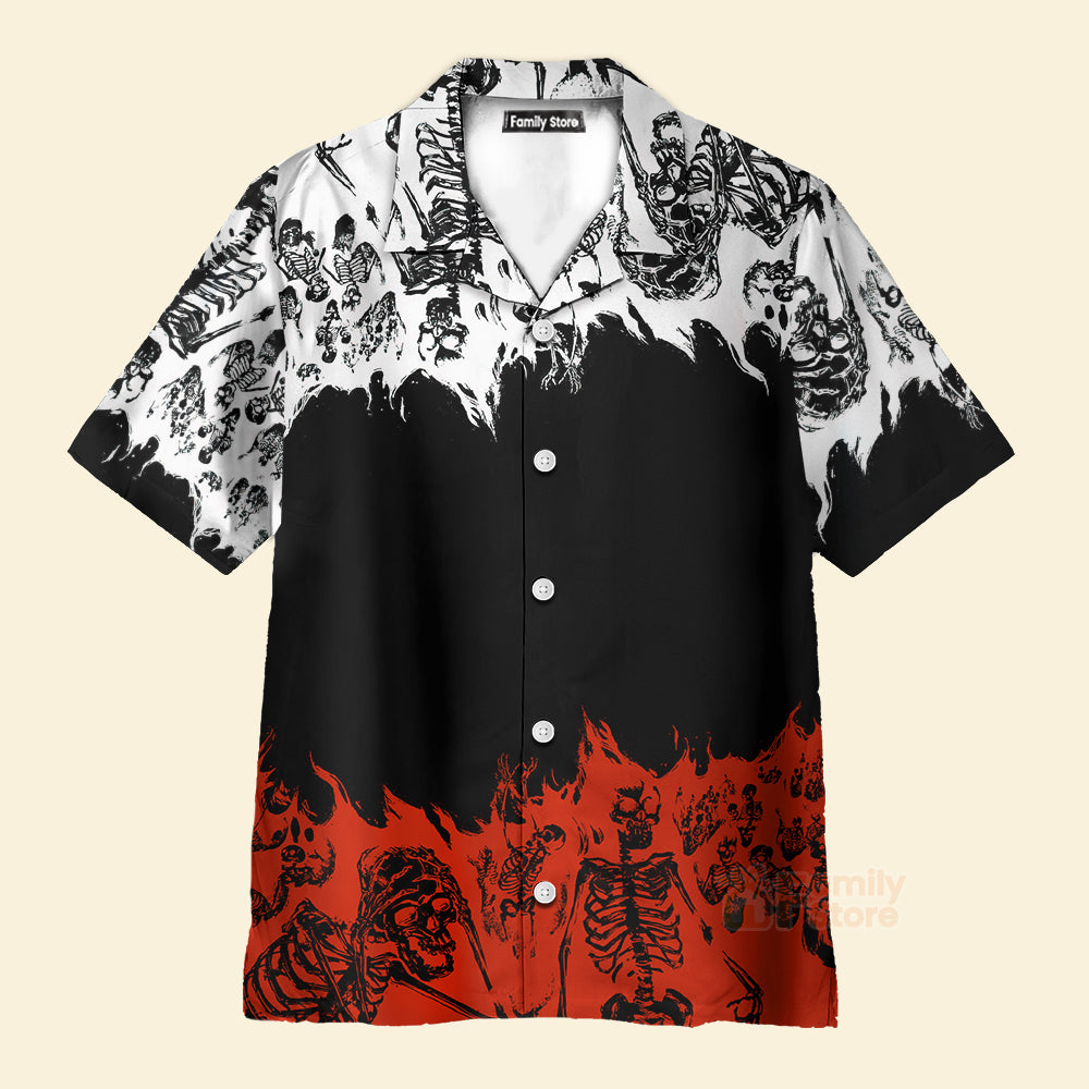 Gothic Skeleton Colorblock Print Hawaiian Shirt