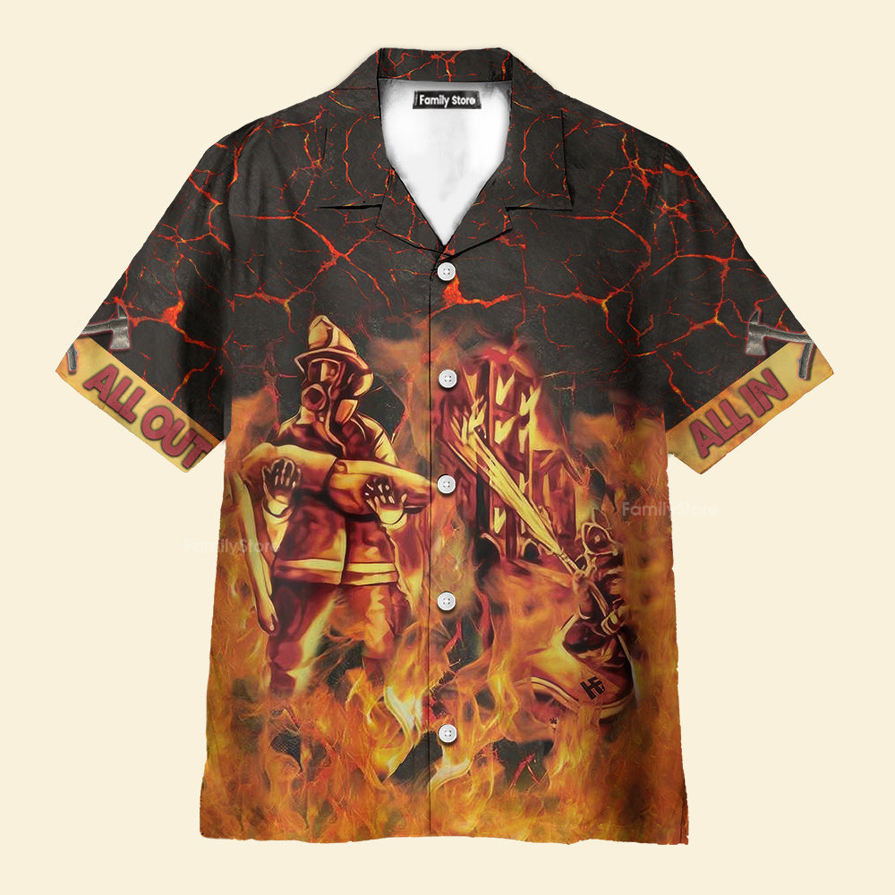 Fire Truck On Flame Firefighter Hawaiian Shirt For Men