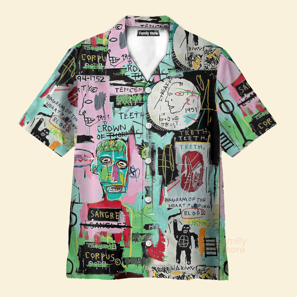 Retro Collar Graffiti - Abstract Streetwear Button Up Hawaiian Shirt