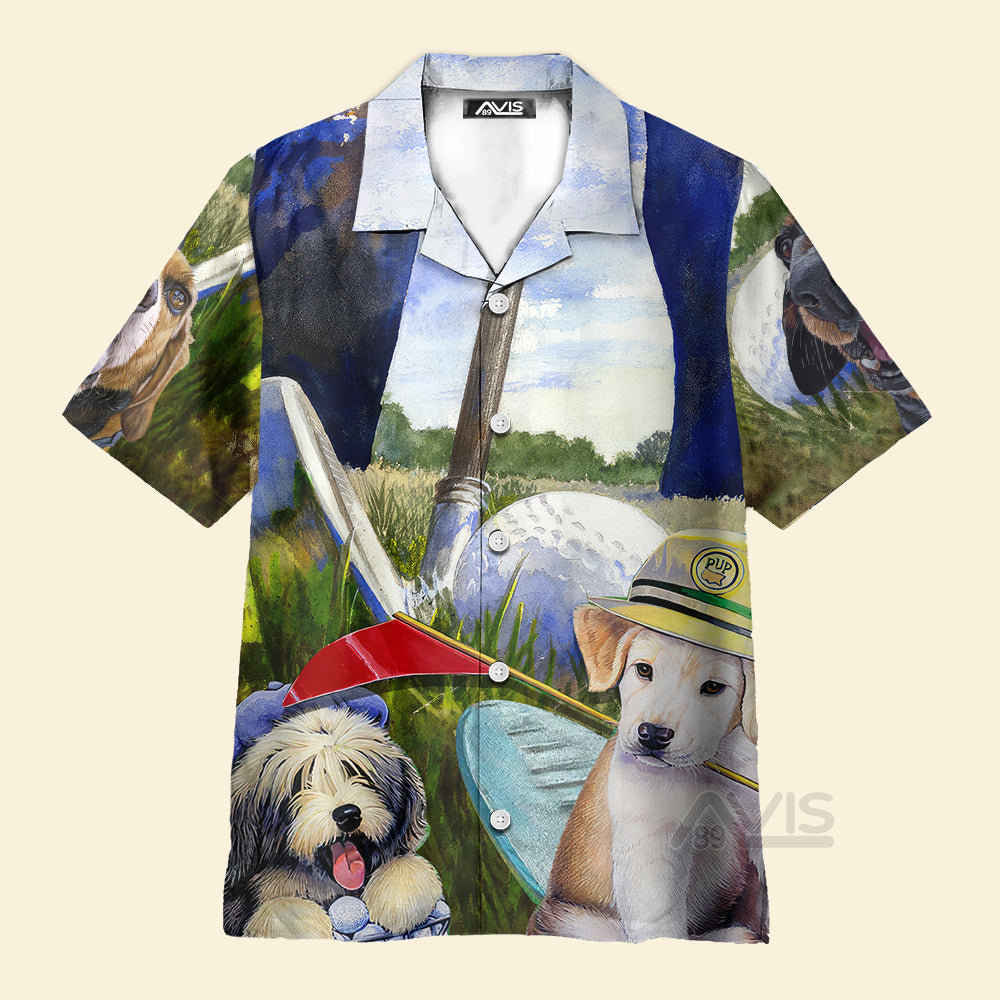 Golf Dog Funny Art Style - Gift For Dog Lovers - Hawaiian Shirt