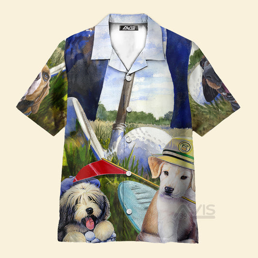 Golf Dog Funny Art Style - Gift For Dog Lovers - Hawaiian Shirt